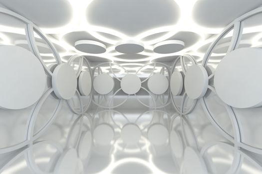 Abstract white sphere wall with empty room 