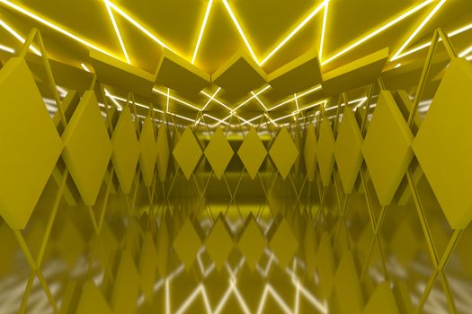 Abstract yellow serrated wall with empty room 