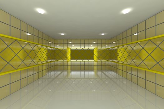 Empty room with color yellow tile wall
