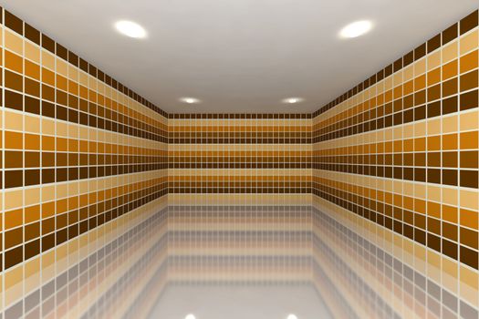 Empty room with color yellow tone tile wall