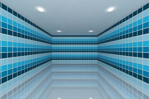 Empty room with color blue tone tile wall