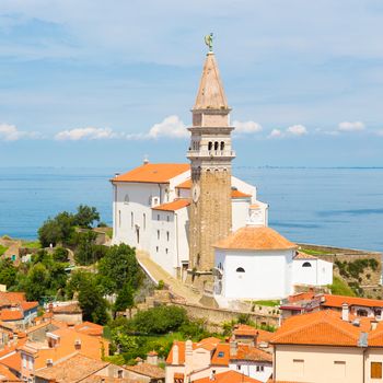 St. George's Parish Church in picturesque old town Piran - Slovenian adriatic coast.