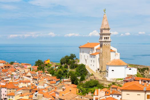 St. George's Parish Church in picturesque old town Piran - Slovenian adriatic coast.