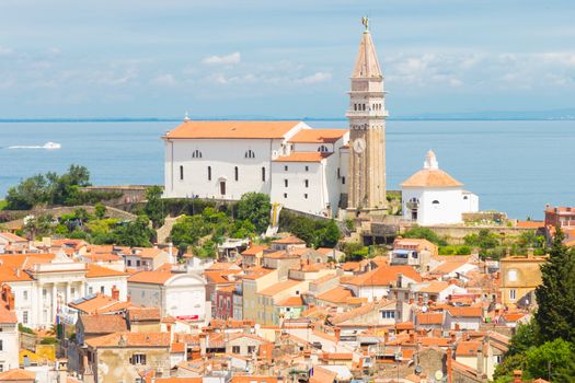 St. George's Parish Church in picturesque old town Piran - Slovenian adriatic coast.