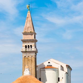 St. George's Parish Church in picturesque old town Piran - Slovenian adriatic coast.