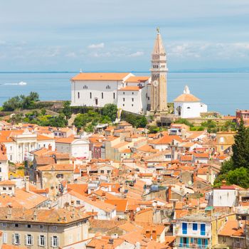 St. George's Parish Church in picturesque old town Piran - Slovenian adriatic coast.