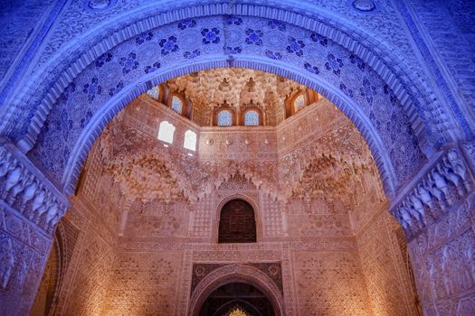 Blue Arch  Sala de Albencerrajes Alhambra Moorish Wall Windows Patterns Designs Granada Andalusia Spain  