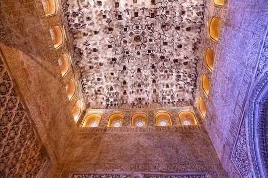 Square Shaped Domed Ceiling Sala de los Reyes Alhambra Moorish Wall Windows Patterns Designs Granada Andalusia Spain  