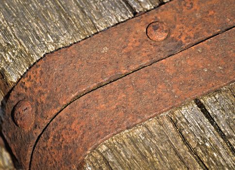 background or texture rust belt hoop on wood