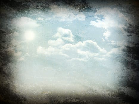 Blue sky with white clouds. Grunge style