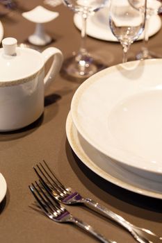 
Ceramic tableware on the table