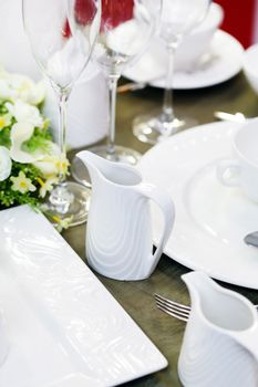 
Ceramic tableware on the table