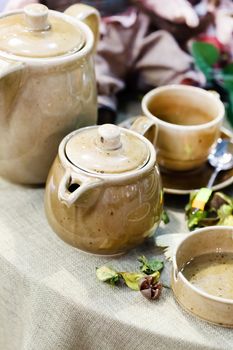 
Ceramic tableware on the table