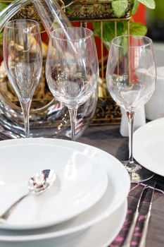 
Ceramic tableware on the table