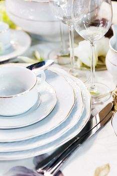 
Ceramic tableware on the table