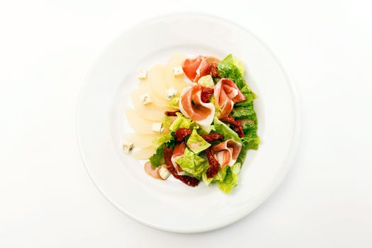 appetizer with pear, cheese and ham