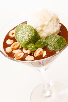 chocolate dessert with ice cream