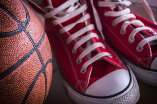 Sport sneakers and basket ball
