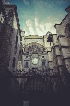 side entrance of the Cathedral of Toledo, arc with religious reliefs