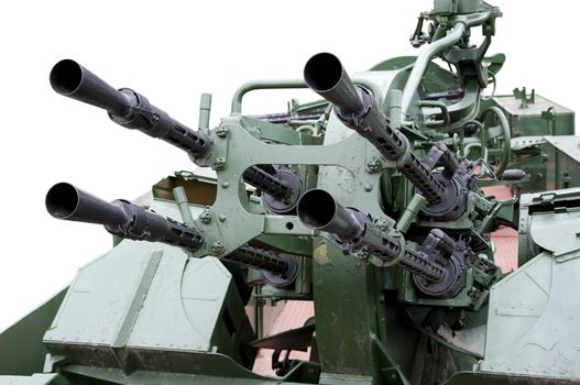 Anti-aircraft gun mounted on a railway platform