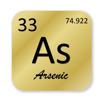 Black arsenic element into golden square shape isolated in white background
