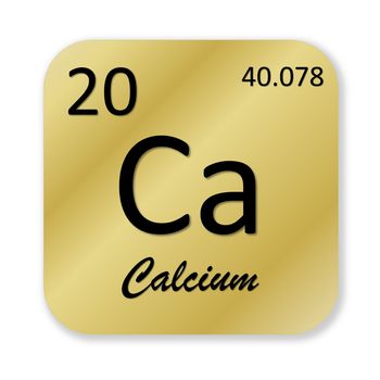 Black calcium element into golden square shape isolated in white background