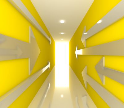 Yellow Empty Room With Arrow shot to the Target. Business Concept