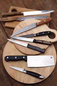 collection of various kitchen knives 