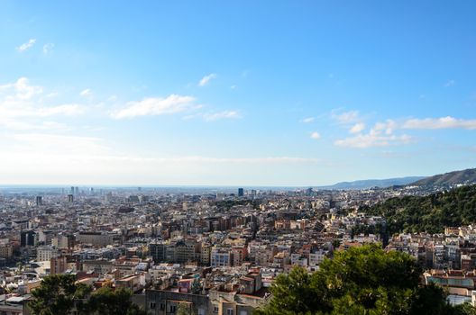 Wide angle of modern building in Barcelona, Spain.