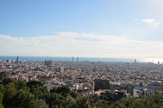 Wide angle of modern building in Barcelona, Spain.