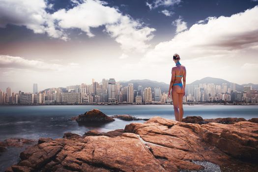 girls on the rock landscape