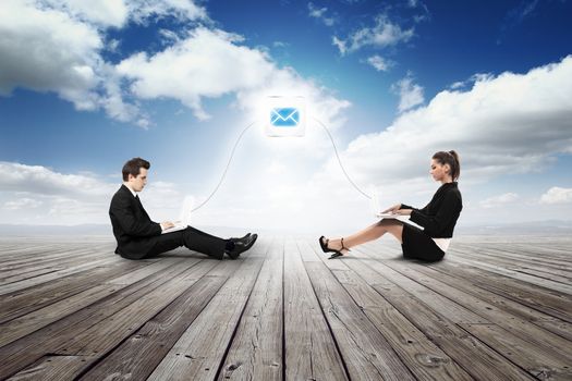 business girl and man mailing with with laptop
