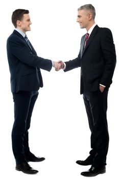 Young businessman handshaking on a white background