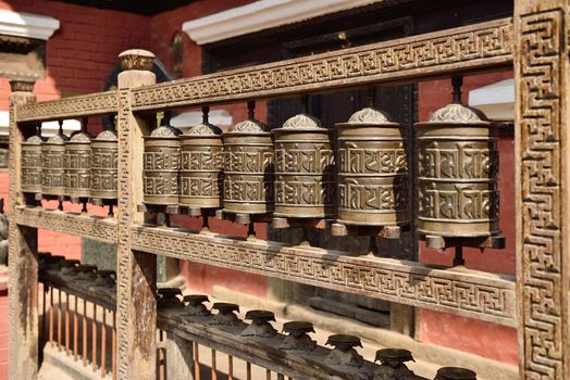 prayer wheels in the Rudravarna Mahavihar in patan, nepal