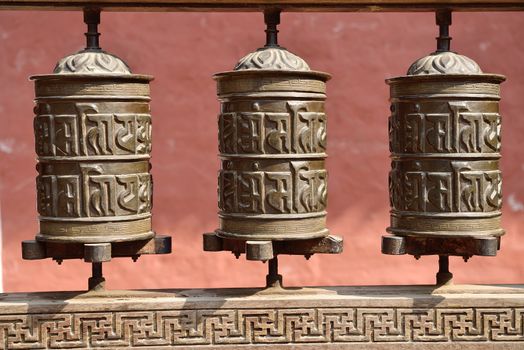 prayer wheels in the Rudravarna Mahavihar in patan, nepal