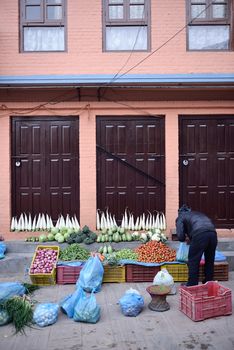 colorful market scene in front of Boudha Nath (Bodhnath) stupa, kathmandu, nepal