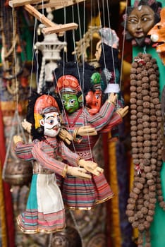 Colorful puppets on a market stall in Kathmandu, Nepal