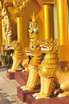 Lion Sculpture in schwedagon pagoda, Yangon , Myanmar.