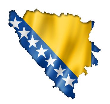 Bosnia and Herzegovina flag map, three dimensional render, isolated on white