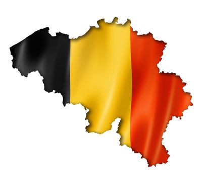 Belgium flag map, three dimensional render, isolated on white