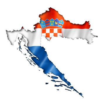 Croatia flag map, three dimensional render, isolated on white