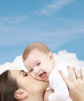 family, child and happiness concept - happy mother with baby