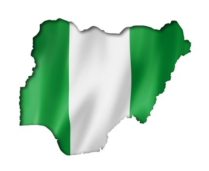 Nigeria flag map, three dimensional render, isolated on white