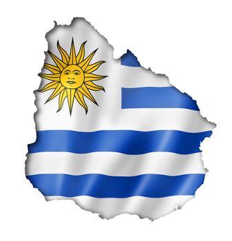 Uruguay flag map, three dimensional render, isolated on white