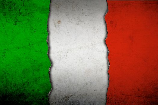 The Italian flag painted on grunge broken wall