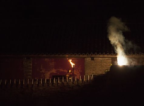 CASALE MONFERRATO, ITALY - MAY 31, 2014: Medieval soldier with torch in the event "Casale Capitale del Monferrato"