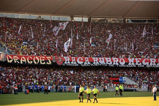 Rio de Janeiro, Brazil - September 13, 2007: Flamengo supporters at the soccer rio state championship 2007 final between Flamengo and Botafogo in the Old Maracana stadium