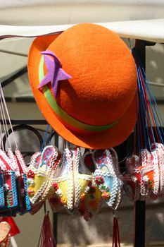 Woman's hat and old fashion shoes at the spring opening of Belgrade old street Skadarlija