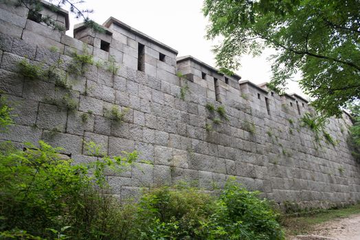 Fortress wall north of Seoul in South Korea with big stone quaders 