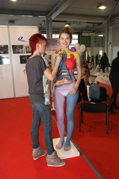 Body art at 23th iinternational fair and congress of cosmetics, solarium, equipment, wellness, spa and hair care, the largest beauty fair in South-east Europe, The touch of Paris, 26th and 27th April 2014. Belgrade,Serbia